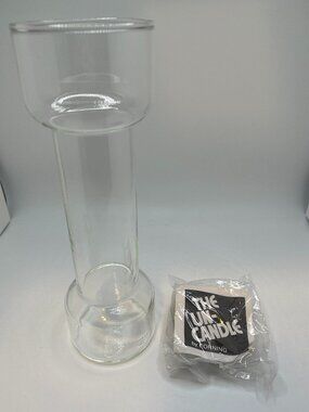 Vintage UN-CANDLE Floating PYREX Corning Clear Tall Glass Candle 9" + Wax Trays